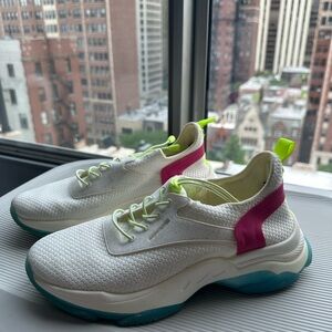 Steve Madden White Sneakers with Pink, Blue and Green Accents WORN ONCE